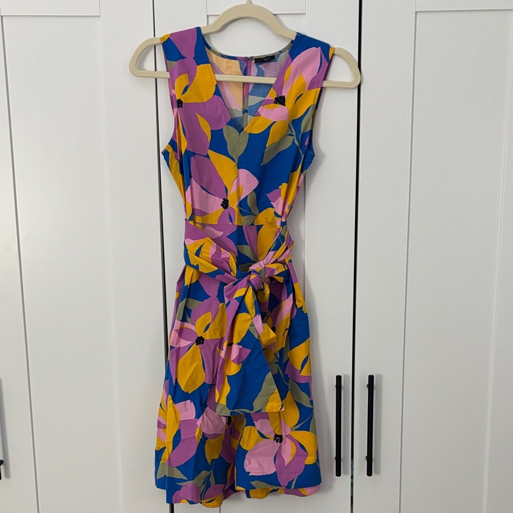 Ann Taylor Factory Blue and Pink Floral Belted Dress